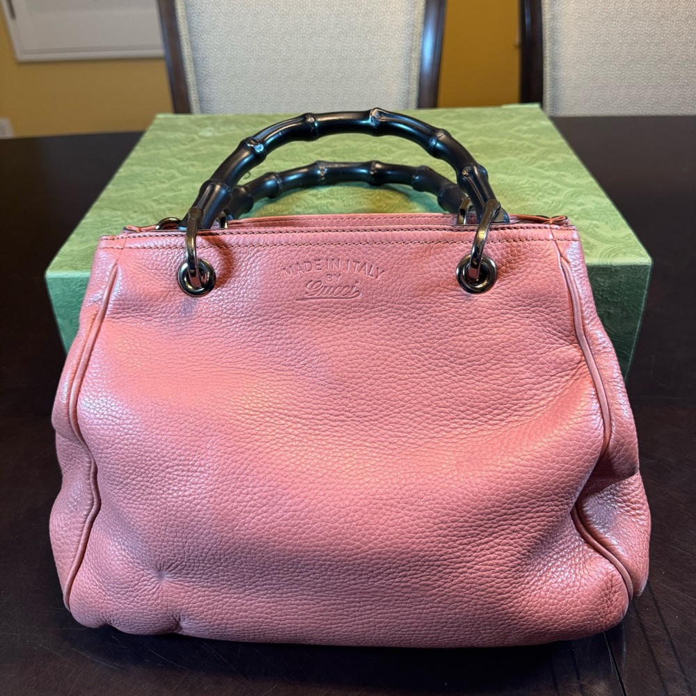 Aunthentic Gucci Bamboo Tote Shopper Bag Coral Pink